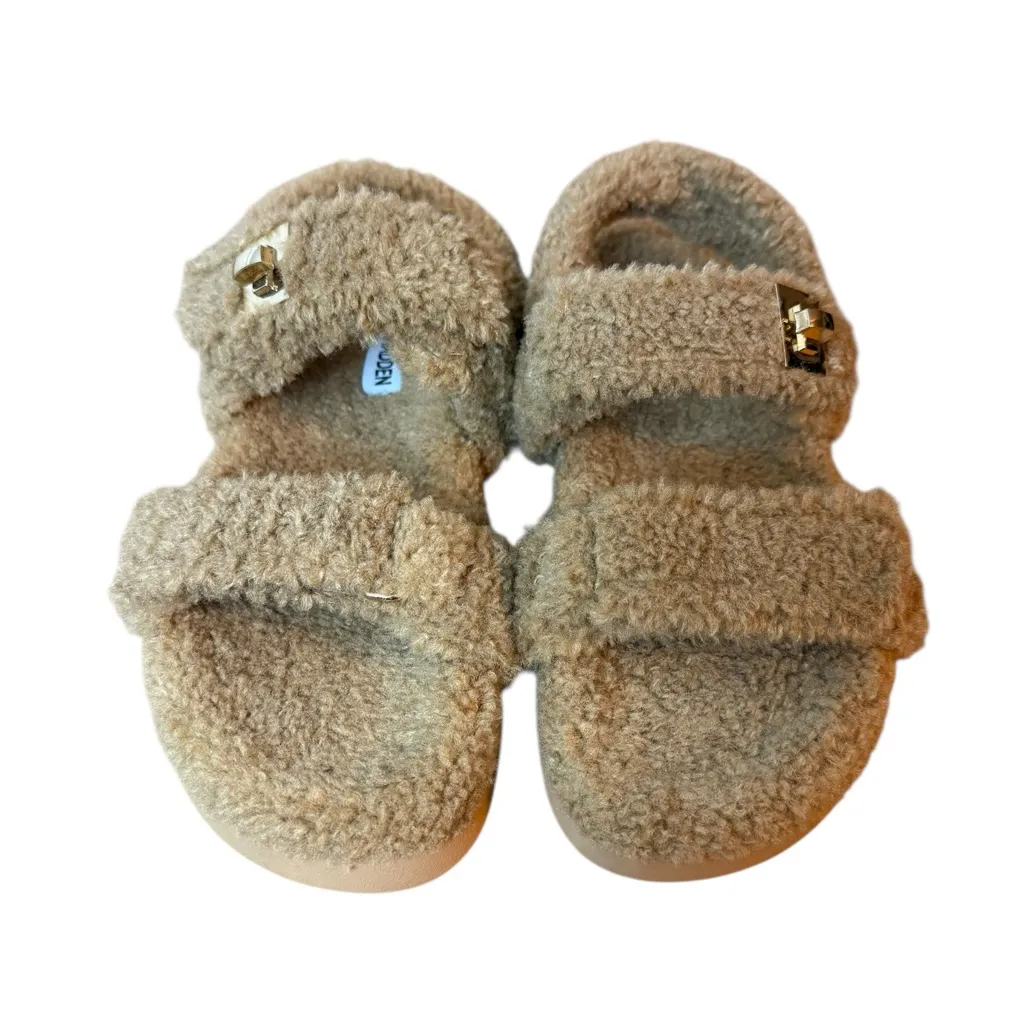 Steve Madden Mona Tan Faux Fur Sherpa Sandal Slippers - Image 2