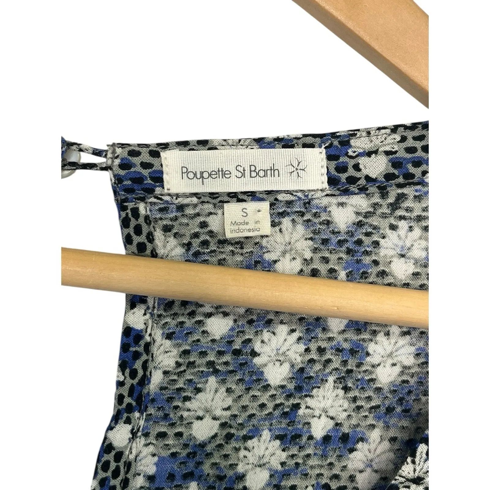 Poupette St Barth Lucy Romper Womens Small Blue Floral Lace Up Boho Revolve - Image 3