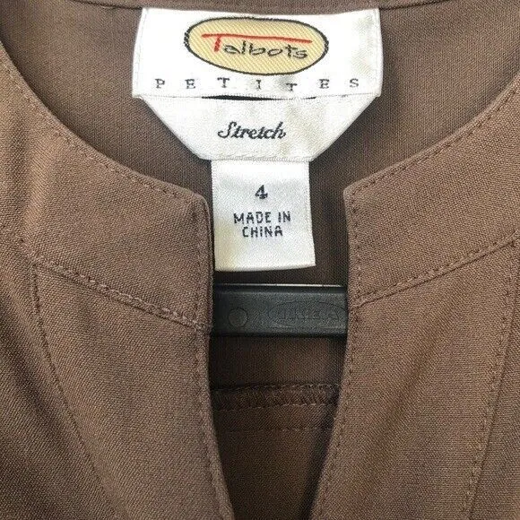 Talbots Women's Petite Size 4‎ taupe stretch Shirt dress 4P Office Party - Image 6