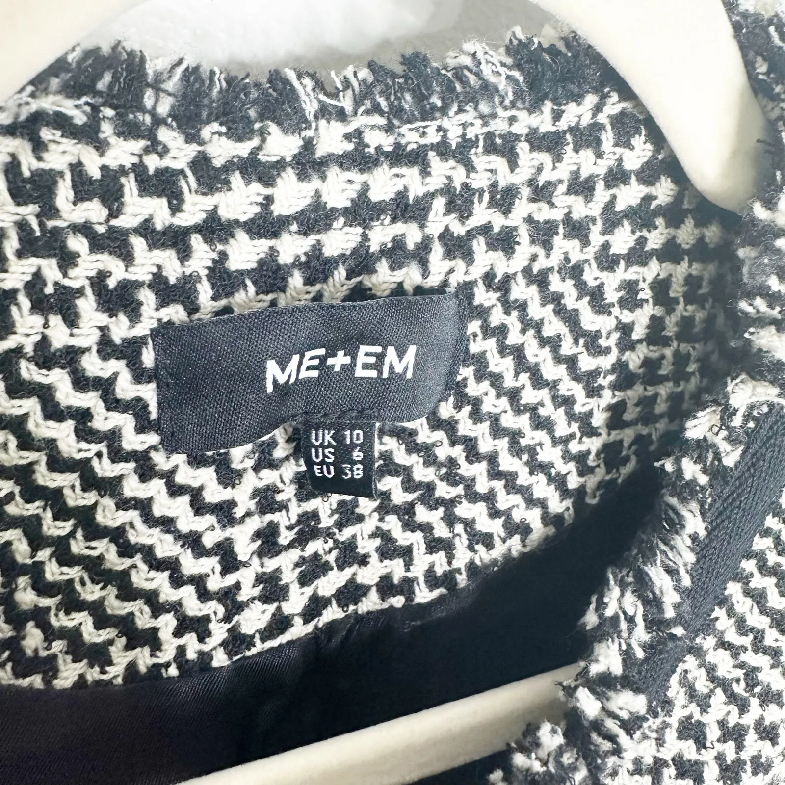 ME+EM Textured Swing Jacket Black White Tweed Cotton Wool Blend Fringe Trim 6 - Image 8