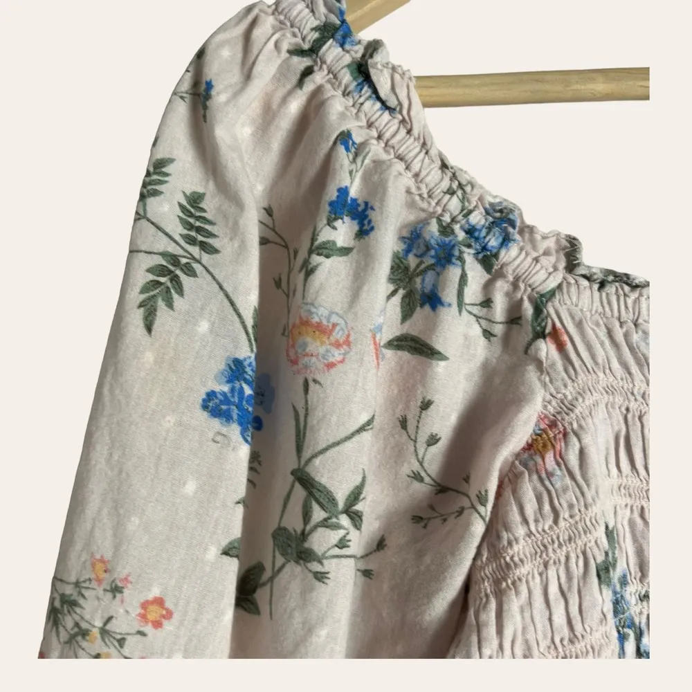 Saylor Clover Pink Floral Print Smocked Square Neck Puff Sleeve Top Size M - Image 10