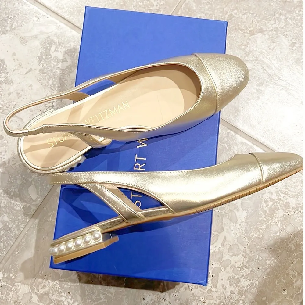 Stuart Weitzman Pearl Embellished Slingback Flats Sz 38/7.5 New in Box SOLD OUT! - Image 3