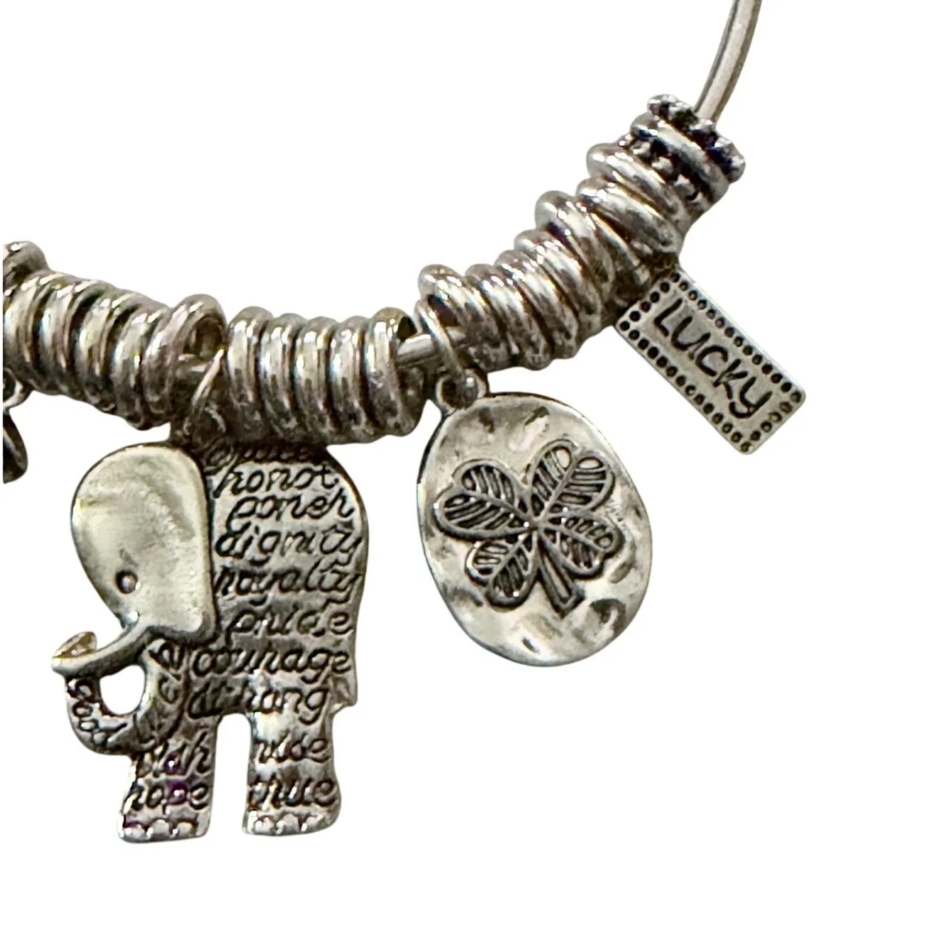 Lucky Elephant Charm Pendant Bracelet Set Silver - Image 8