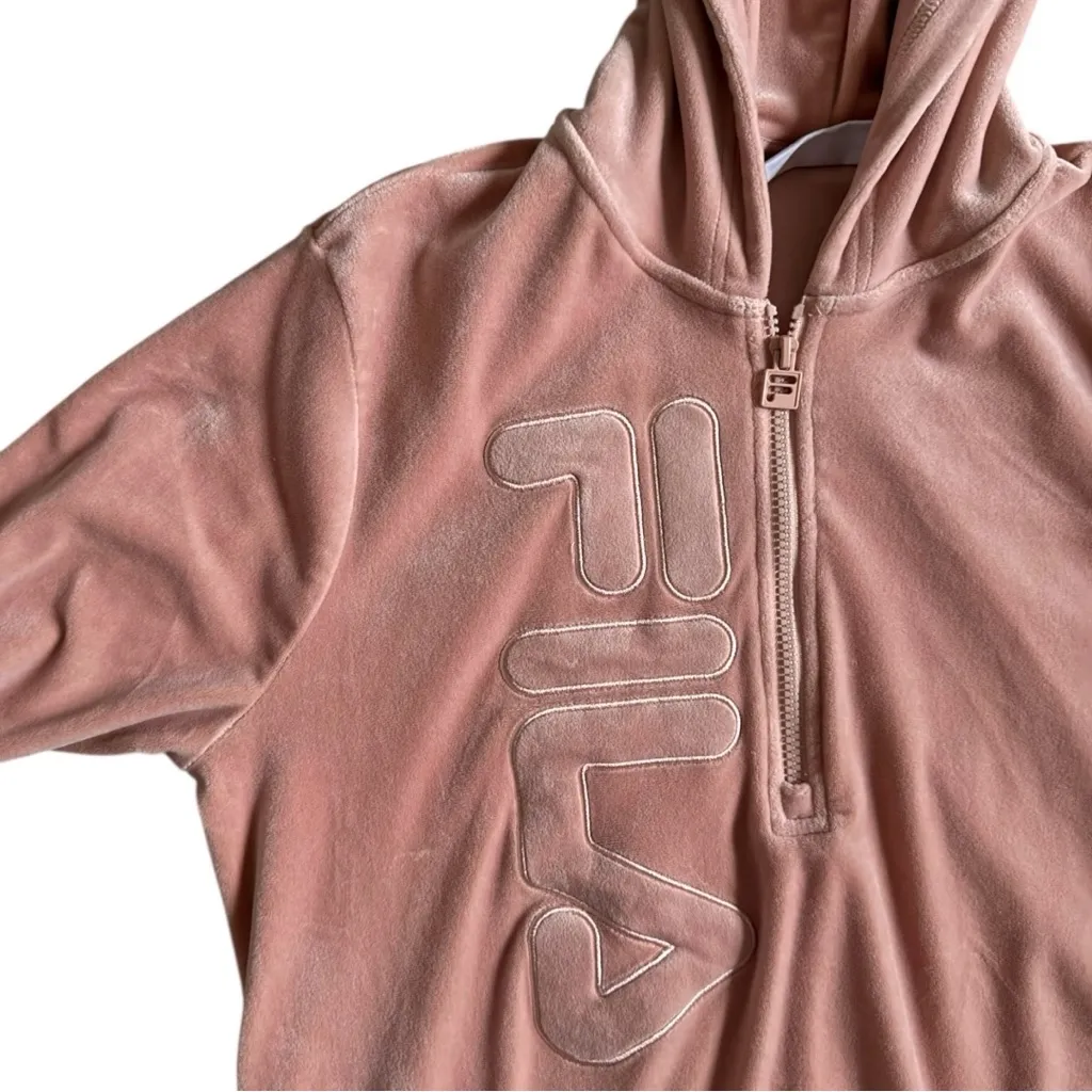 Fila Velour Zip-Up Hoodie Blush Pink Y2K Logo Sweatshirt Size Medium - Image 3