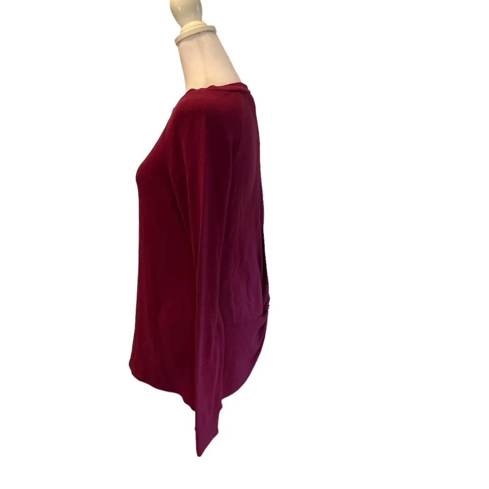 Maroon Red Long Sleeve Scoop Neck Twist Cut Out Back T-Shirt Small - Image 2