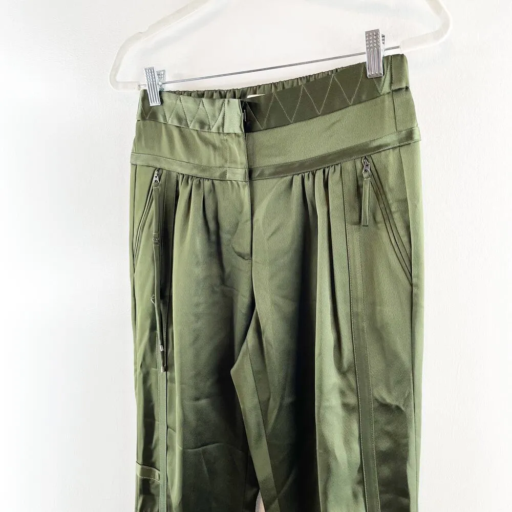 Halston Heritage Satin High Waisted Tapered Leg Joggers Pants Dark Forest Green - Image 8