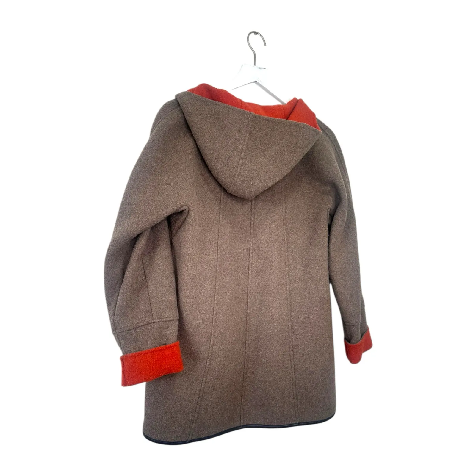 Ellen Tracy Wool Blend Hooded Car Coat Gray with Orange Lining Size 4 - Image 2