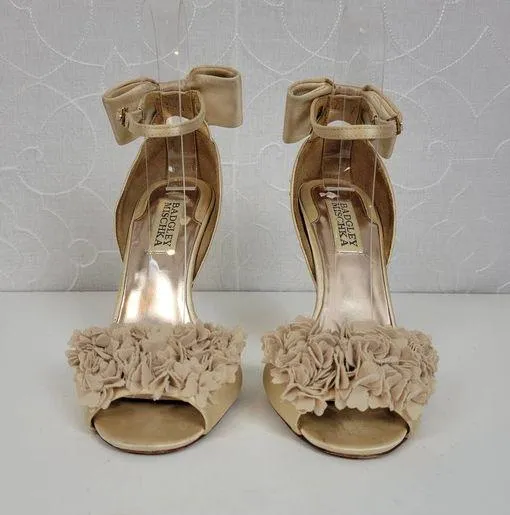 Badgley Mischka LELAH Womens Sandal Size 5.5 Cream Frilly Wedding Bridal Heels - Image 14