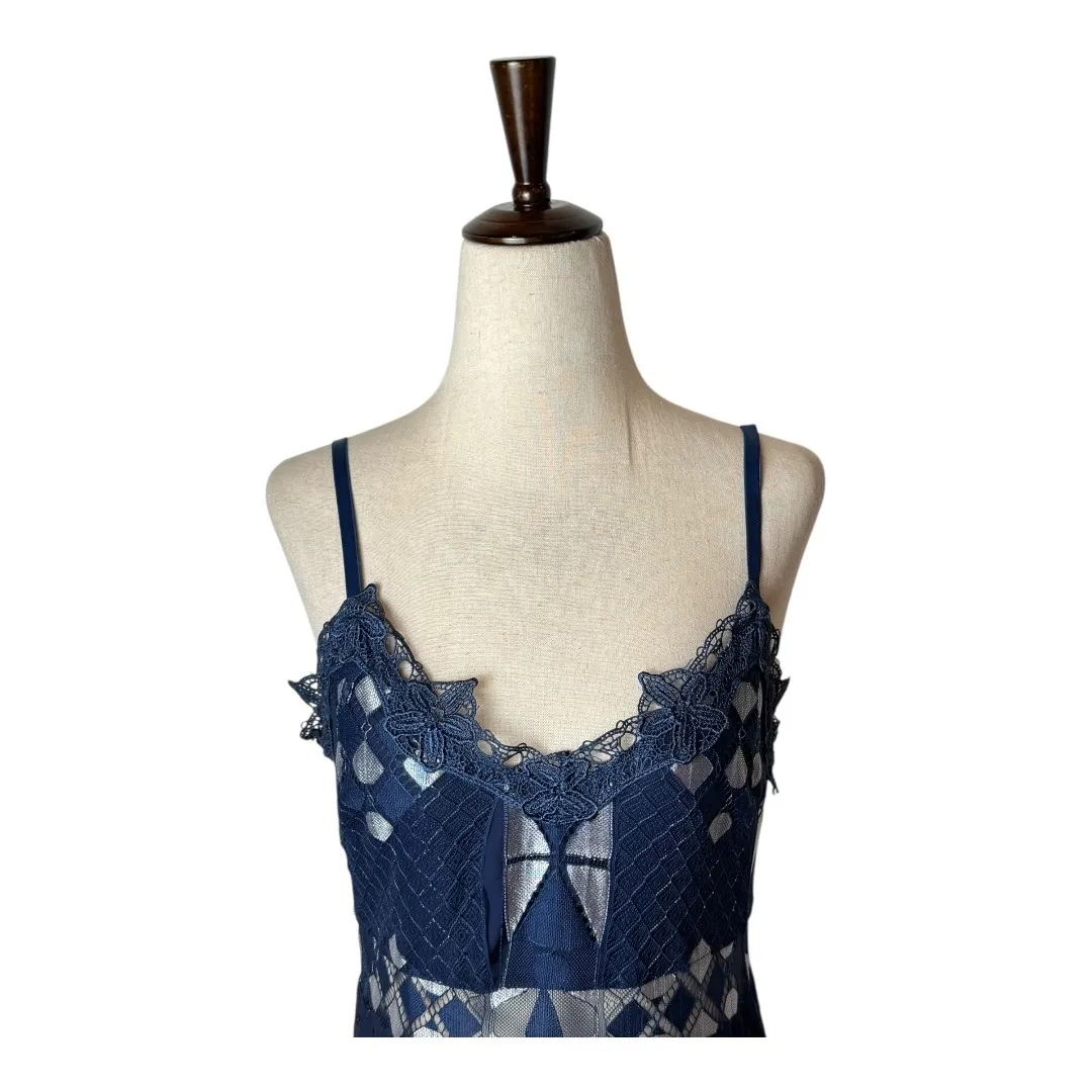 Foxiedox Dress Women Medium Blue Silver Lace Bravo Zulu Midi Party Cocktail - Image 4