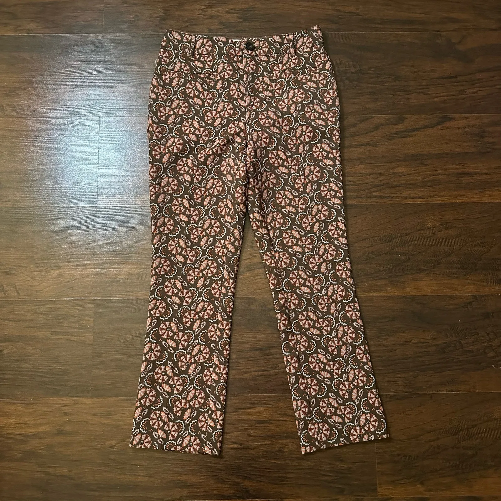 Anthropologie the essential slim brown floral print pants size 2 - Image 2