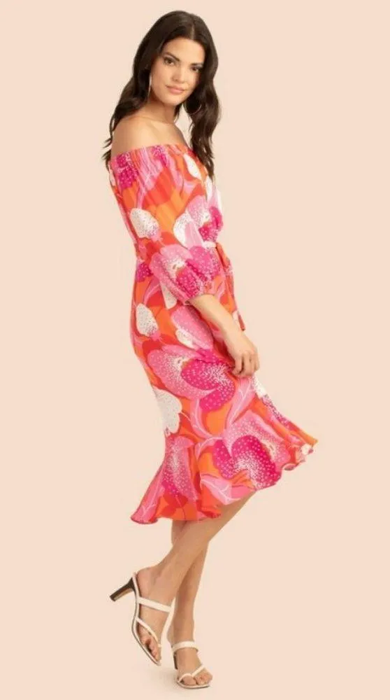 💕TRINA TURK💕 Marilla Off-The-Shoulder Dress ~ Abstract Floral Print Large NWT - Image 3