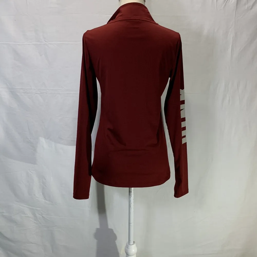 PINK Victoria’s Secret Three Quarter Zip Maroon Pullover Size Medium - Image 7