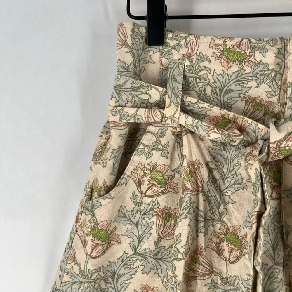 Happy X Nature 100% Cotton Floral Print Tie Waist High‎ Rise Paper Bag Shorts Pink Size 0 - Image 3