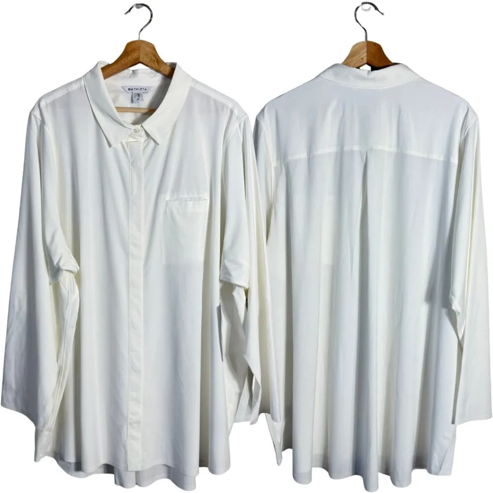 Athleta Urbanite 2.0 Button Down Top Shirt Blouse Women's 3X White Relaxed NWT - Image 4
