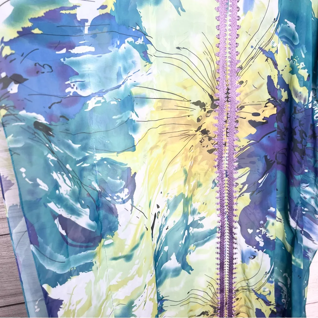 Soft Surroundings Sheer Floral Embroidered V-Neck Kaftan Dress One Size Fit Most - Image 4