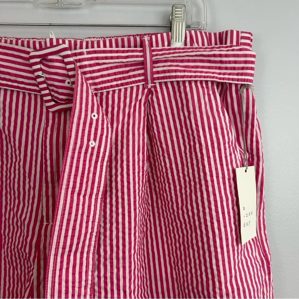 NWT A New Day Striped Pink & White Cotton Shorts with Belt Size XXL - Image 3