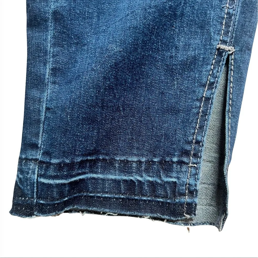 Seven7 High Rise Skinny Dark Wash Distressed Jeans Slit Ankle Raw Hem size 14W - Image 12