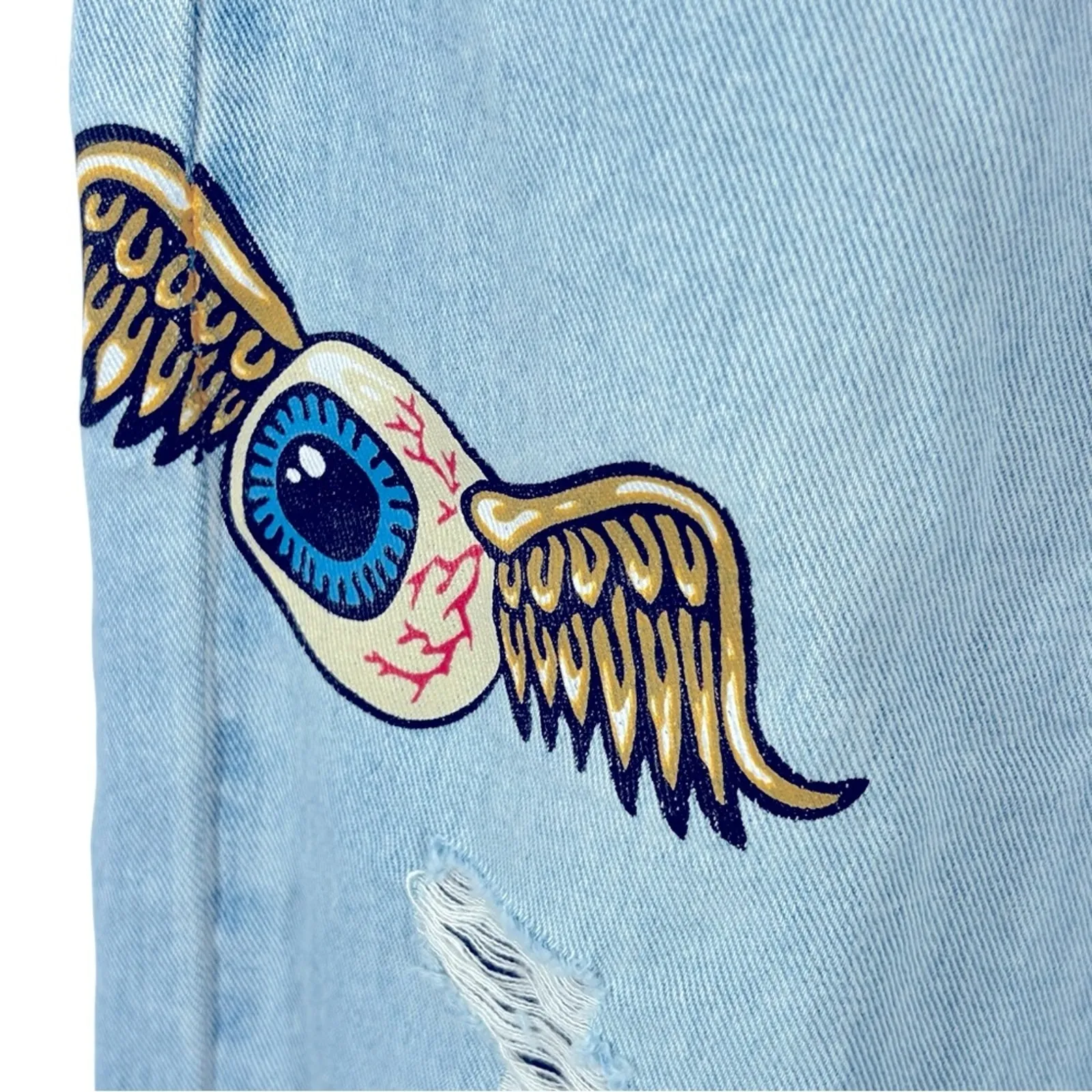 Von Dutch Y2K Patchwork Wide Leg Jeans NWOT Light Wash Distressed Size 7 - Image 7