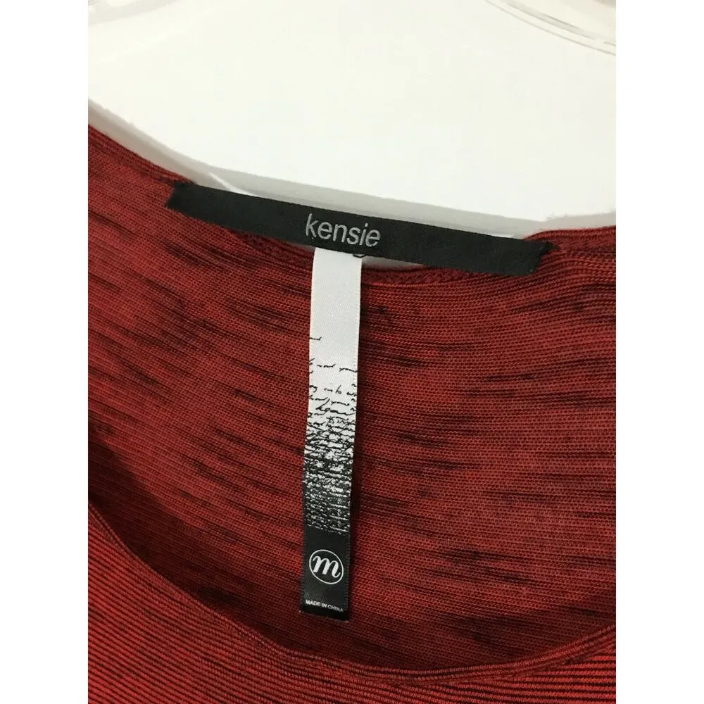 Kensie Shirt Red Black Striped Asymmetrical Rayon Stretch Top Womens Medium M - Image 4