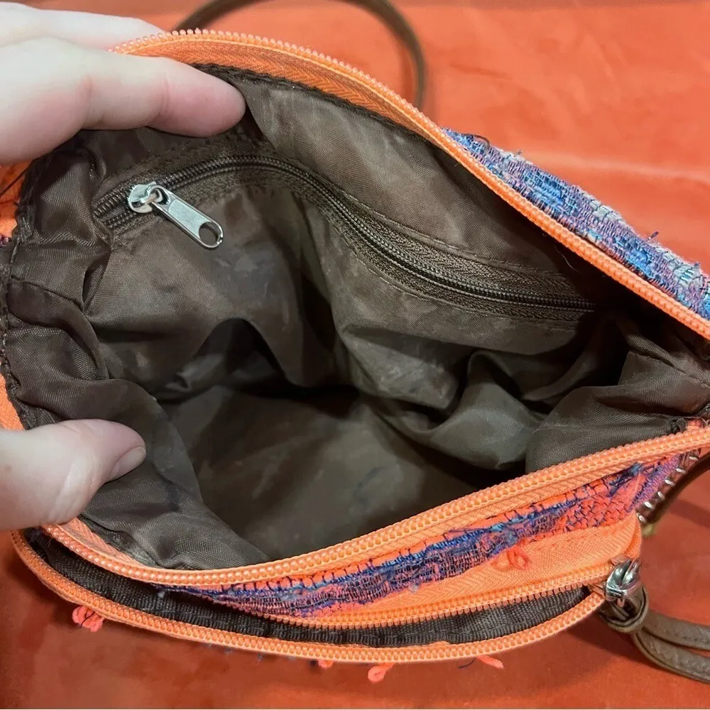 Vintage Boho Woven Patchwork Festival Crossbody Bag Aztec Textile Chain Purse Orange - Image 7