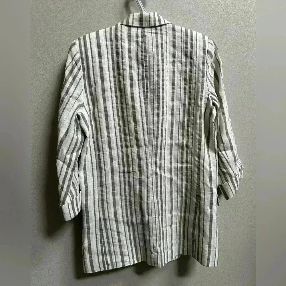 Lavender Brown White & Grey Striped Linen Lightweight Blazer Coastal Cozy - Image 12