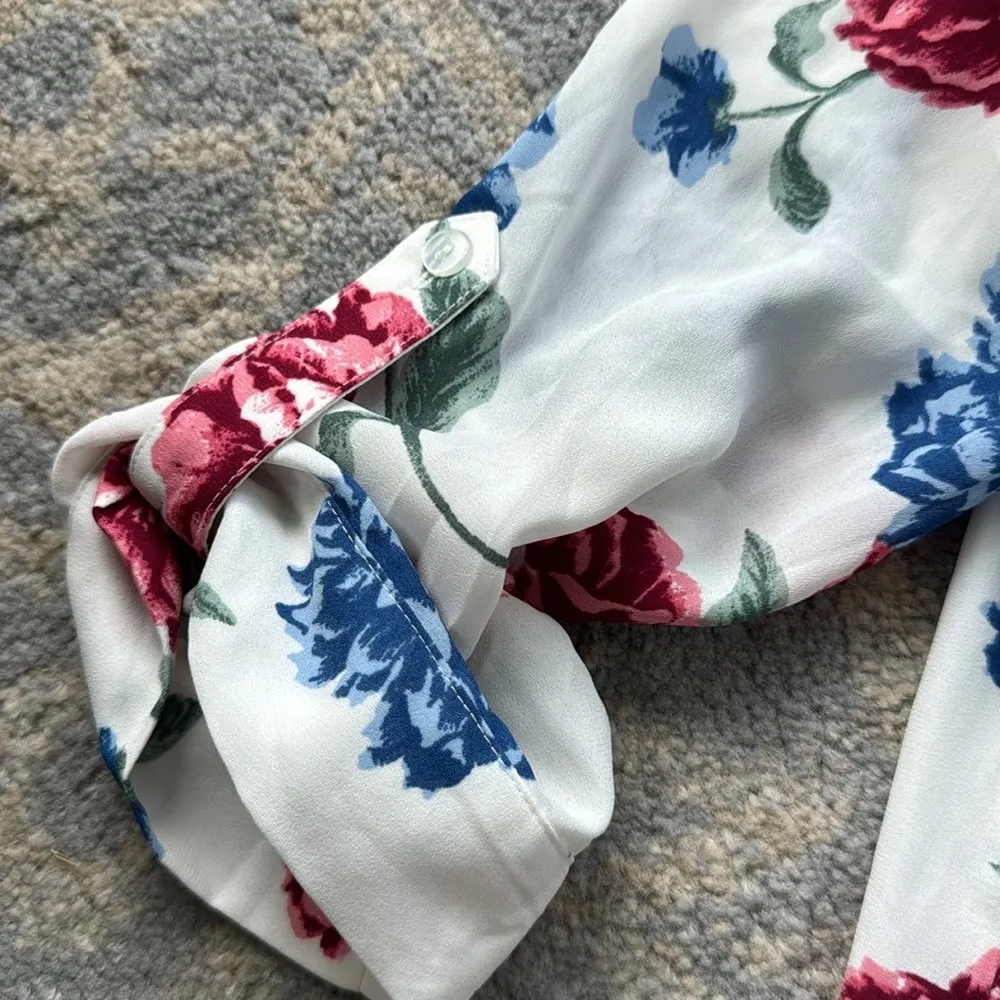 A. Byer Sheer Floral Button Down Top White Medium - Image 2