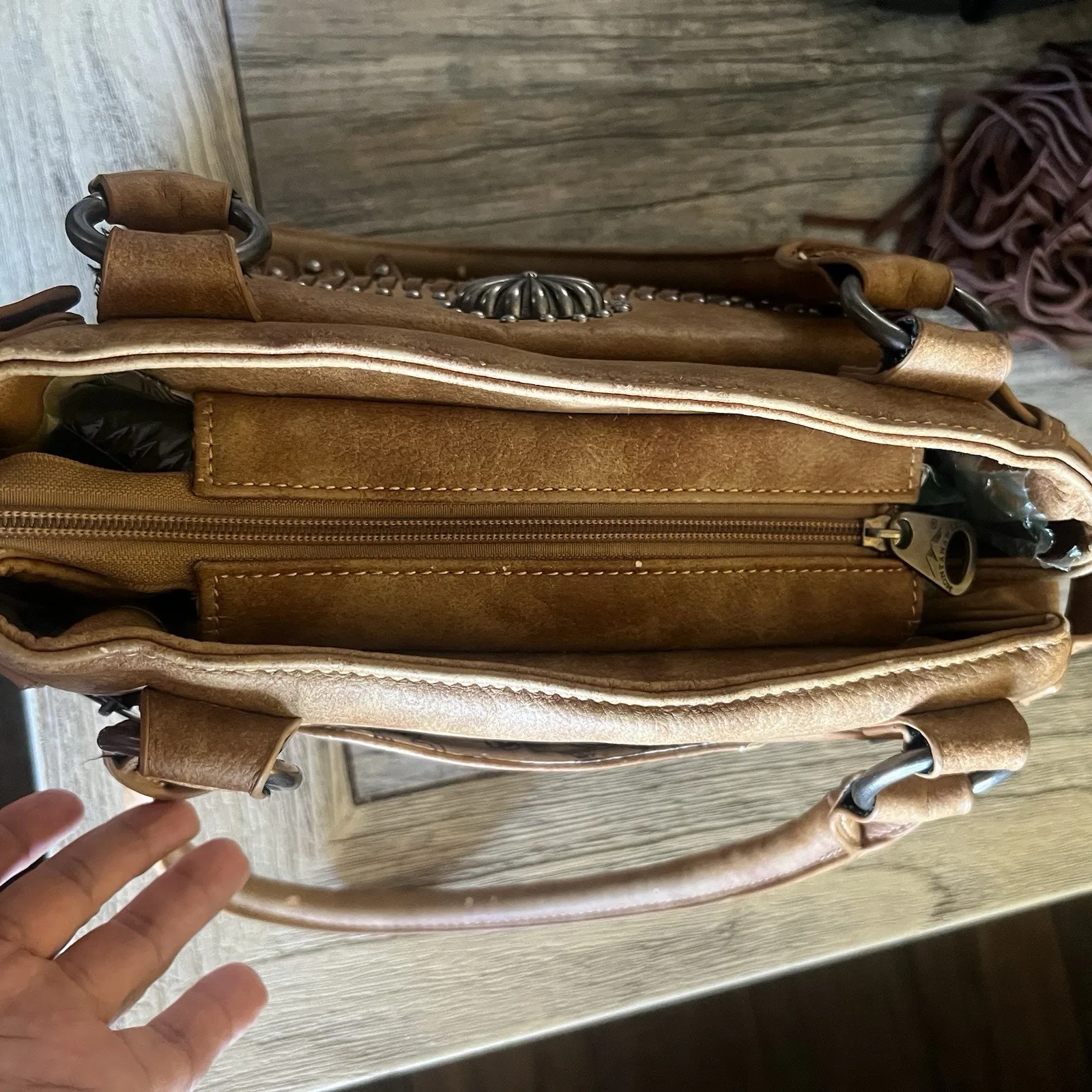 Montana West Western Boho Fringe Hand Bag Faux Leather Tan Choncho Medallion - Image 11