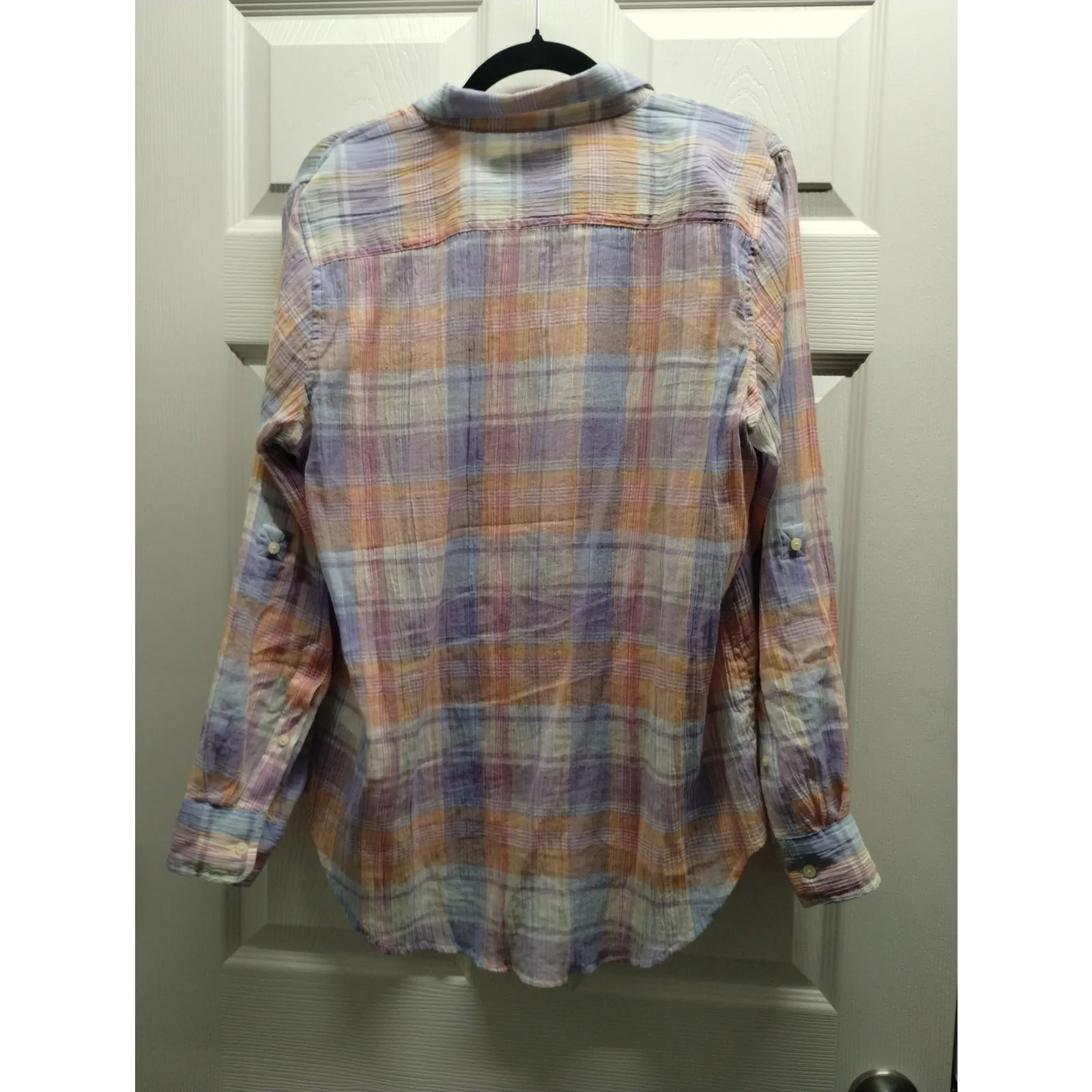 Lauren Ralph Lauren Size L Pastel Gauzy Semi-Sheer Button Up Long Sleeve Shirt - Image 4