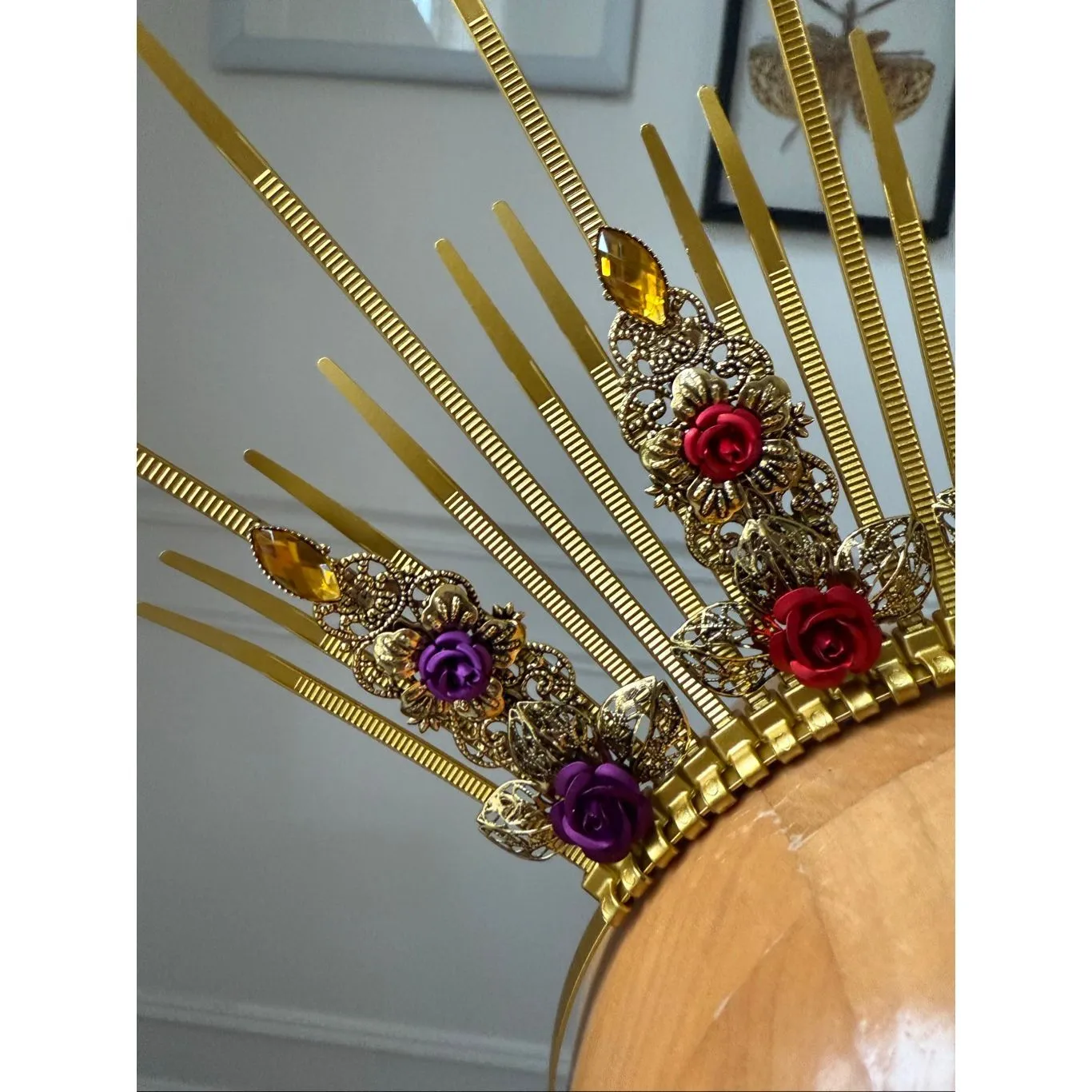 NIP New Goddess Crown Headband Sunburst Halo Day of the Dead Costume Gold - Image 6