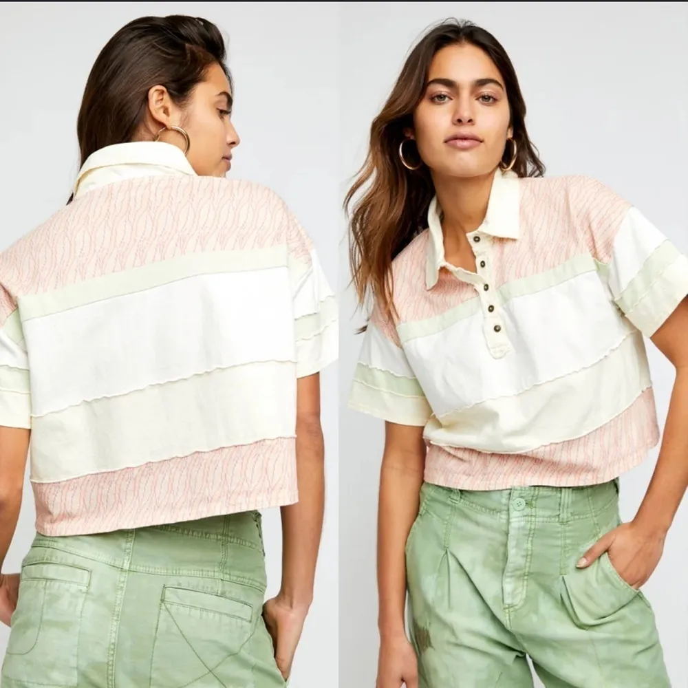 FREE PEOPLE MixPrint BELLA Collar Henley Tee Top - Image 3