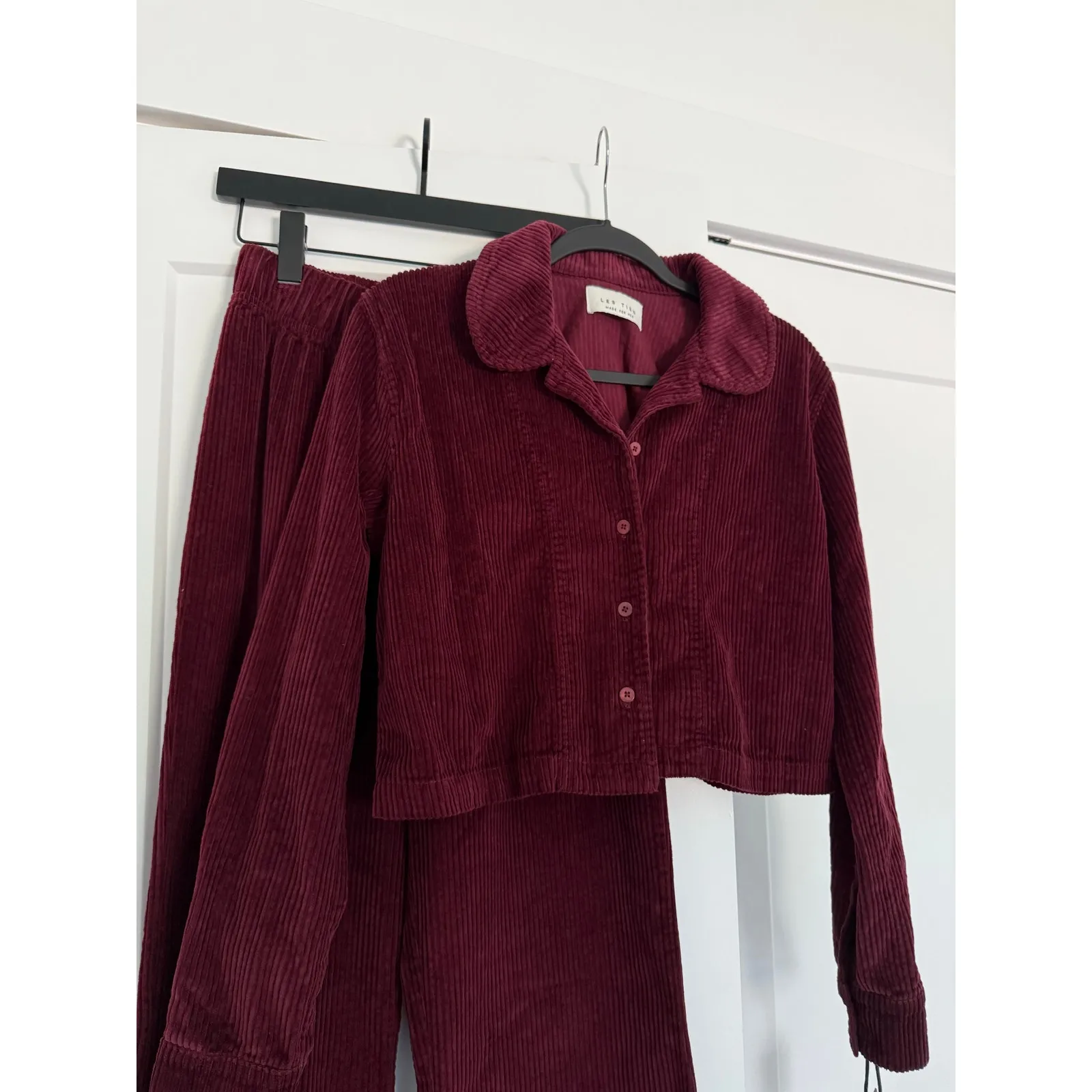 $242 New Les Tien Iris Bordeaux Corduroy Button Up - Image 9