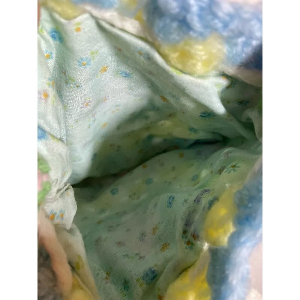 Handmade Crochet Granny Square Shoulder Bag Multicolor Floral Lined Strap Mini Blue - Image 3