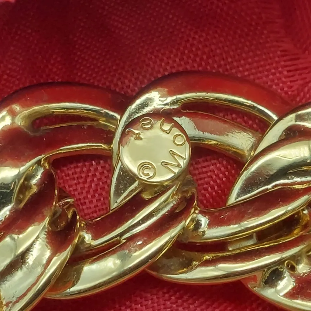 MONET Brooch 2.5" Round Double Chain Circle Gold Tone 80's Vintage Unisex - Image 3