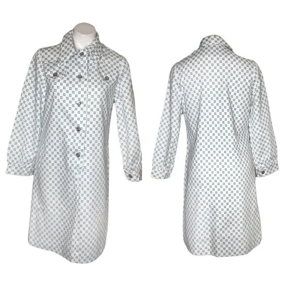 VINTAGE Blue White Cotton Shift Dress Long Sleeves 60’s - Image 7