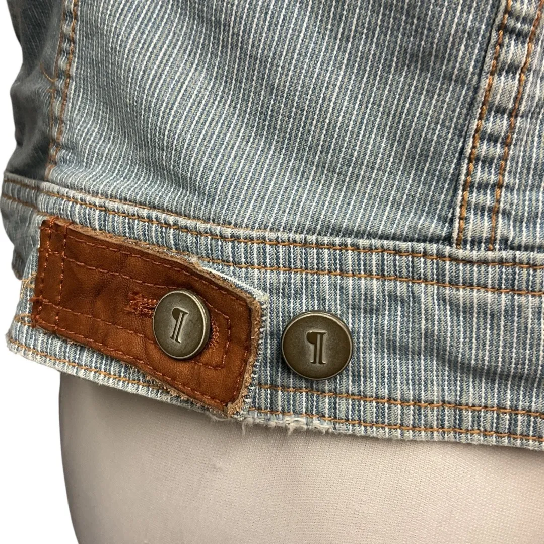 Anthropologie‎ Pilcro Letterpress Long Sleeve Railroad Striped Denim Jacket Sz M - Image 5