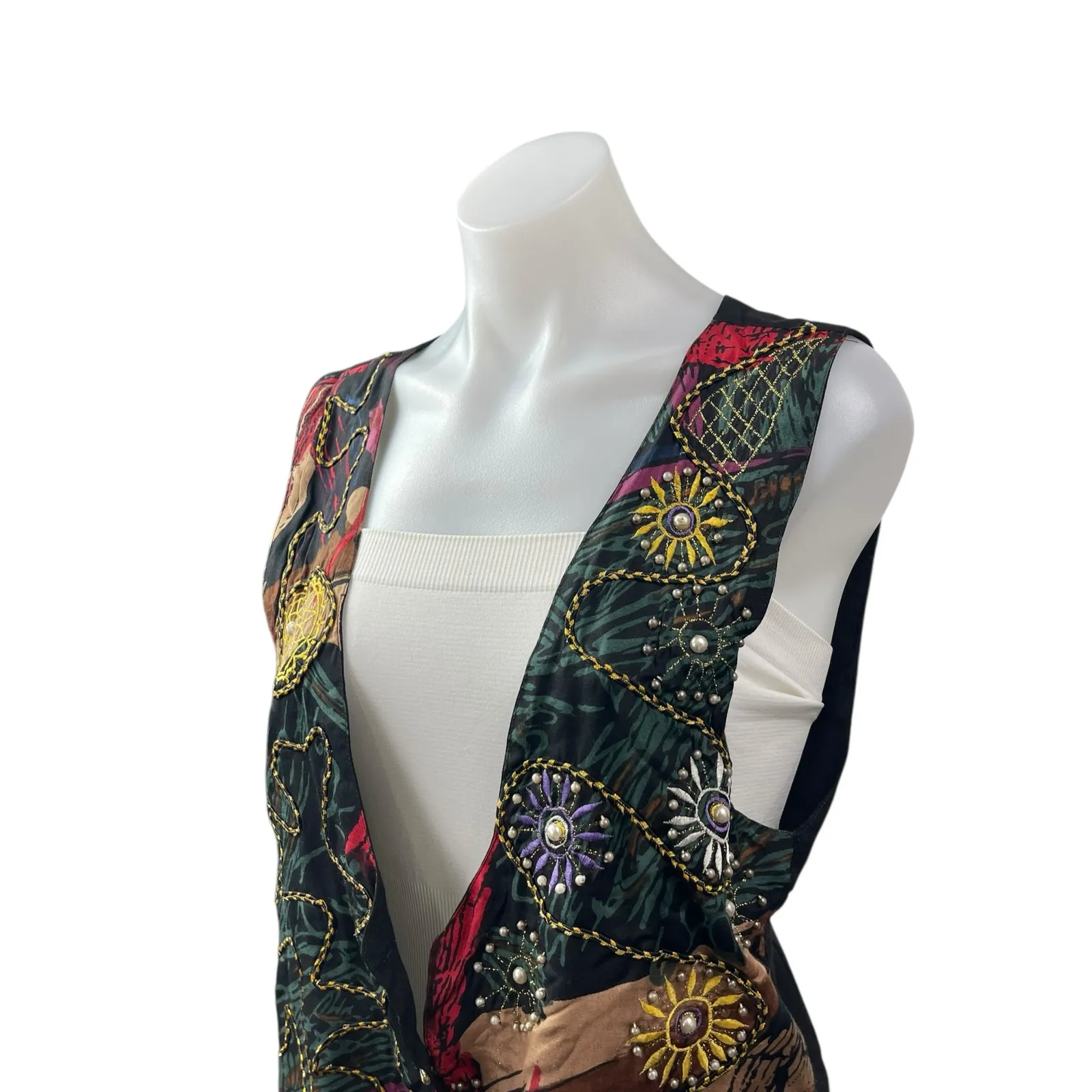 Jane Ashley Women's Multicolor Beaded Embroidered Button Up Vest Jacket Sie M - Image 2