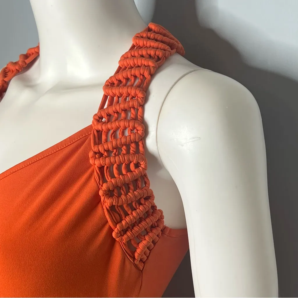 Cache Y2K Orange Racerback Wrap Tank Top Woven Straps Retro Stretchy Size S - Image 3