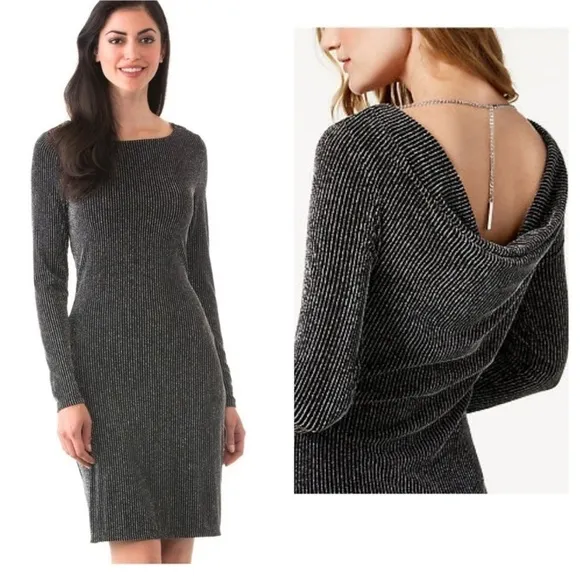 Michael Kors sparkle Cowl Back Dress Black PETITE Size XSP Long Sleeve NEW - Image 2