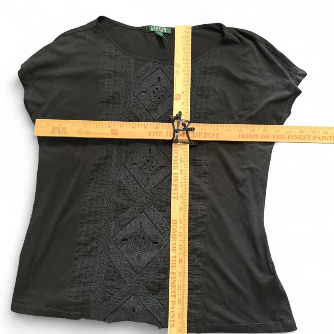 Lauren Ralph Lauren Black Cotton Embroidered Pintuck Cap Sleeve Top Shirt L - Image 5