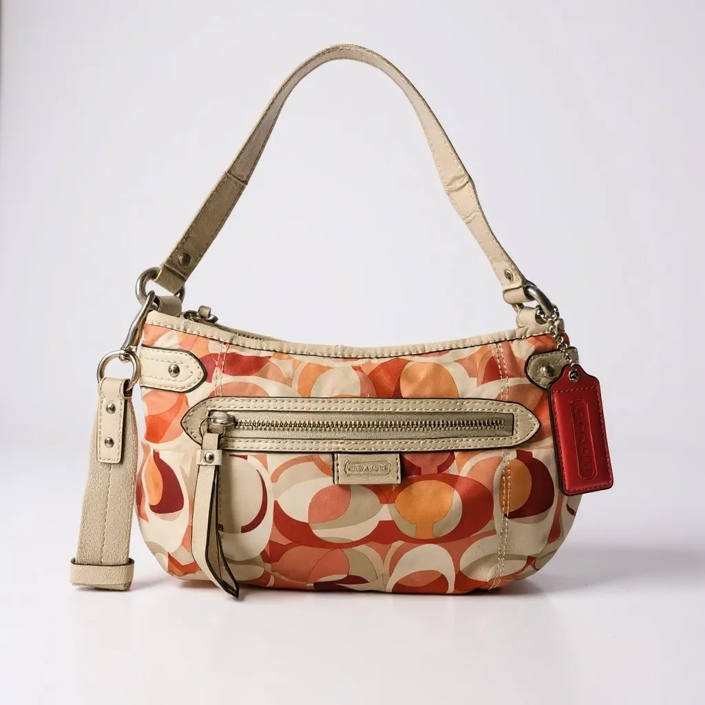Coach Poppy Signature C Print Convertible Shoulder Bag Pink Orange White Tan - Image 5