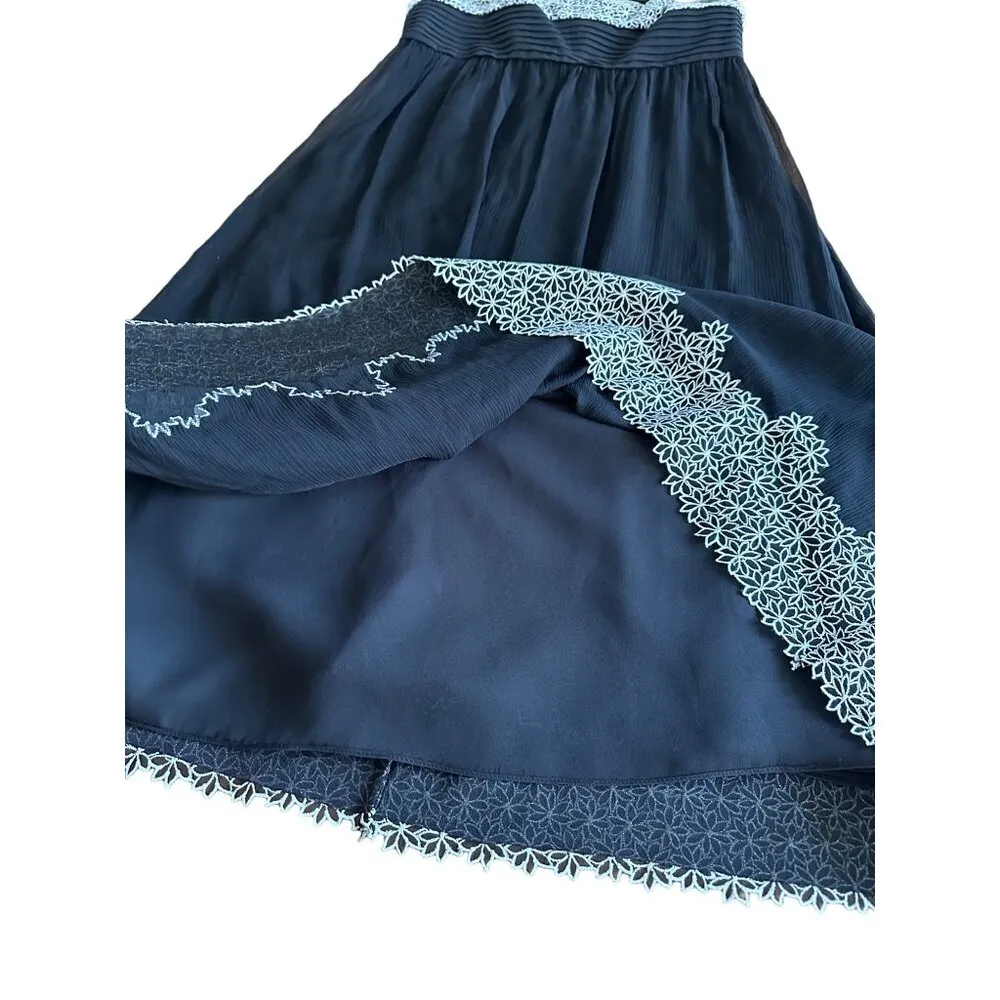 Kay Unger New York 100% Silk Midi Dress Black & White Floral Embroidered Size 8 - Image 10