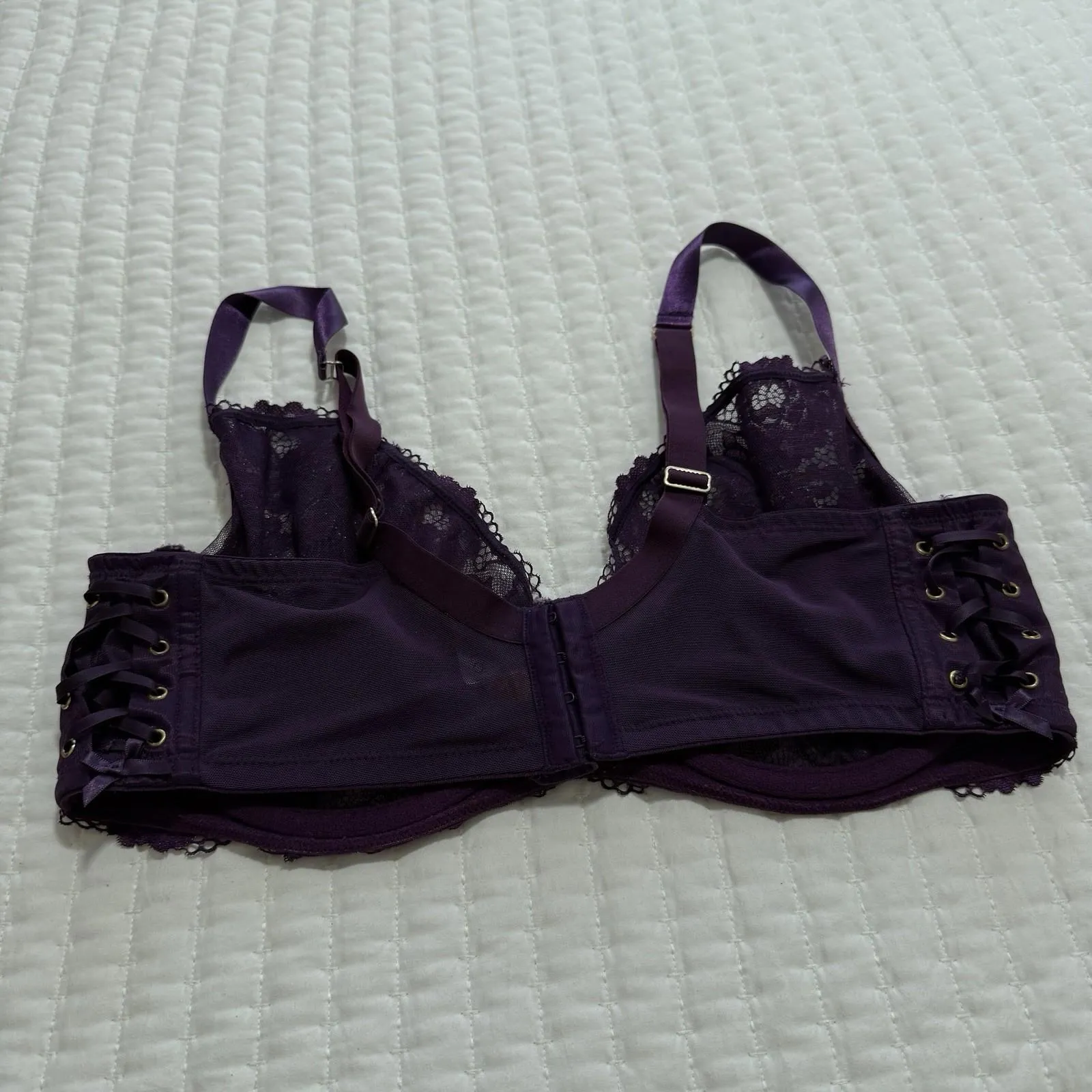 Cacique 40DDD Purple Floral Lace Metallic Unlined Balconette Bra Underwire - Image 2
