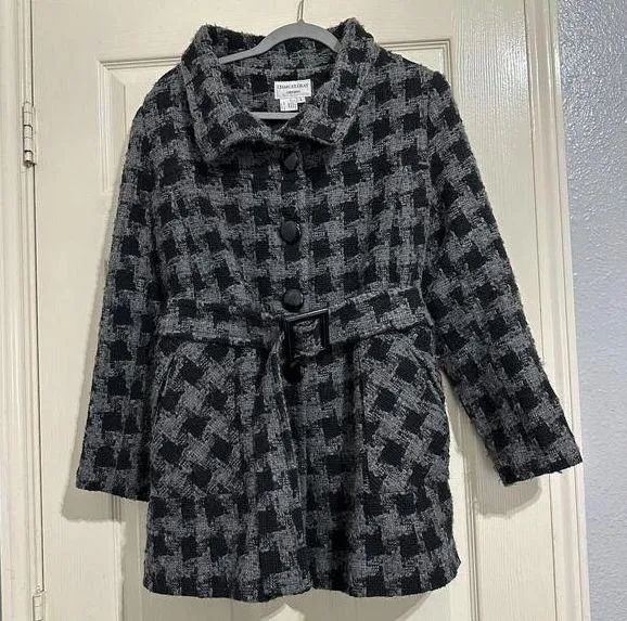 Charles Gray London Women's Belted Black/Gray Houndstooth Coat Sz L Large Jacket - Image 1