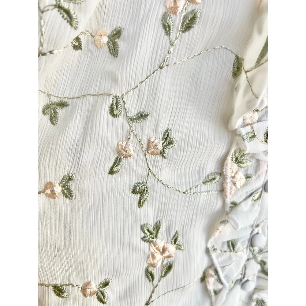 Majoreelle Floral Print Tiered Ruffle Trim Penny Mini Dress White Womens Size XS - Image 5