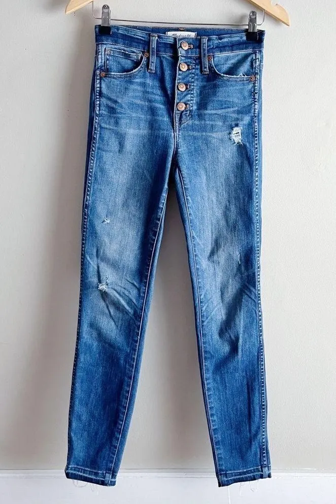 Madewell • 10" High-Rise Skinny Jeans Drop-Hem Edition Button Fly in Blue, Sz 24 - Image 2
