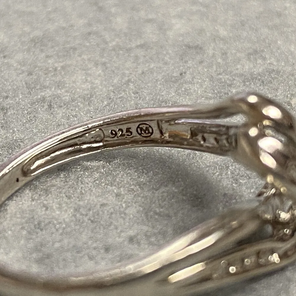 925 Sterling Silver Signed M Diamond Double Row Wave Bypass Ring Size 7 - Image 5