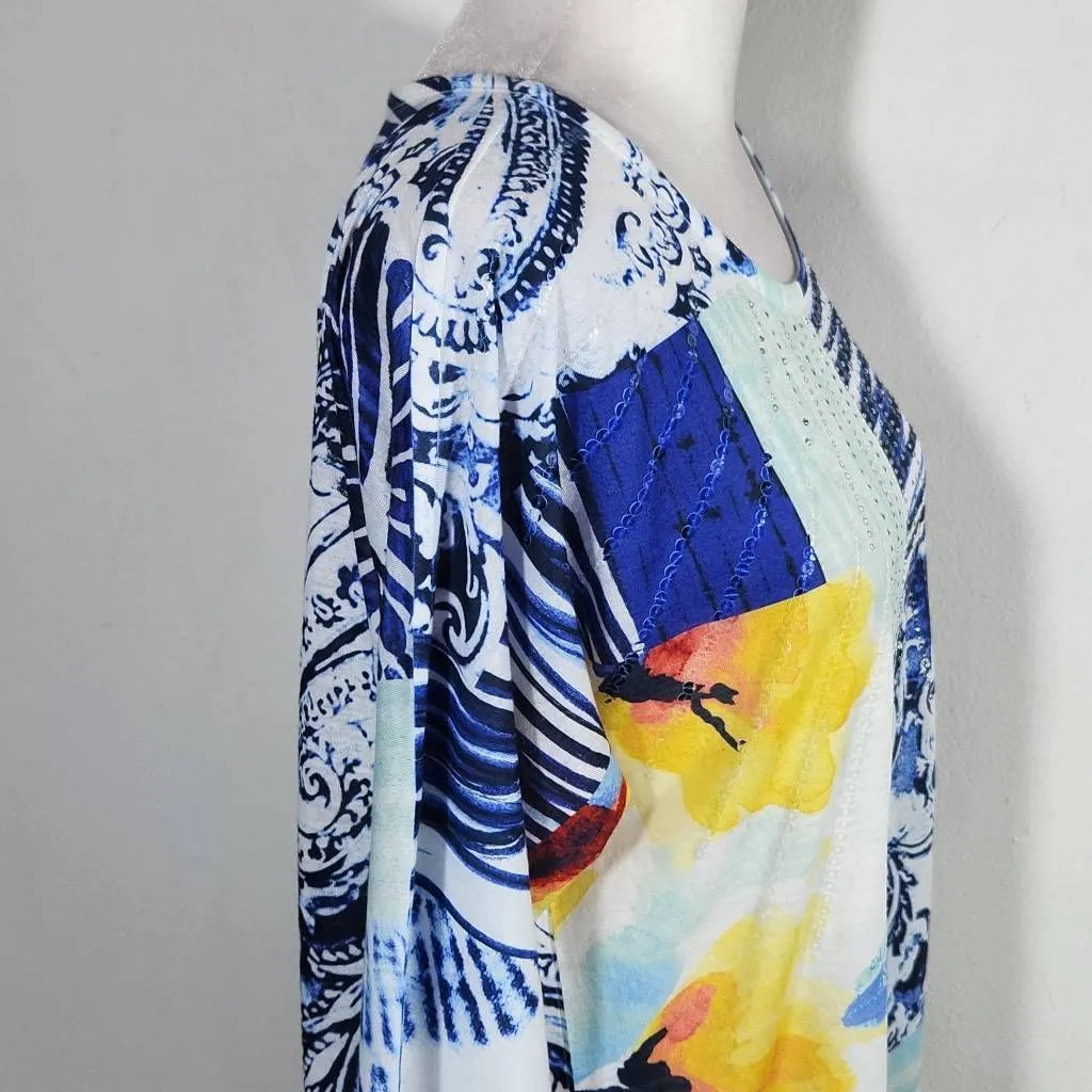 Christopher & Banks Blue and Orange Tee with Sequins and Sparkles Size Medium - Image 5