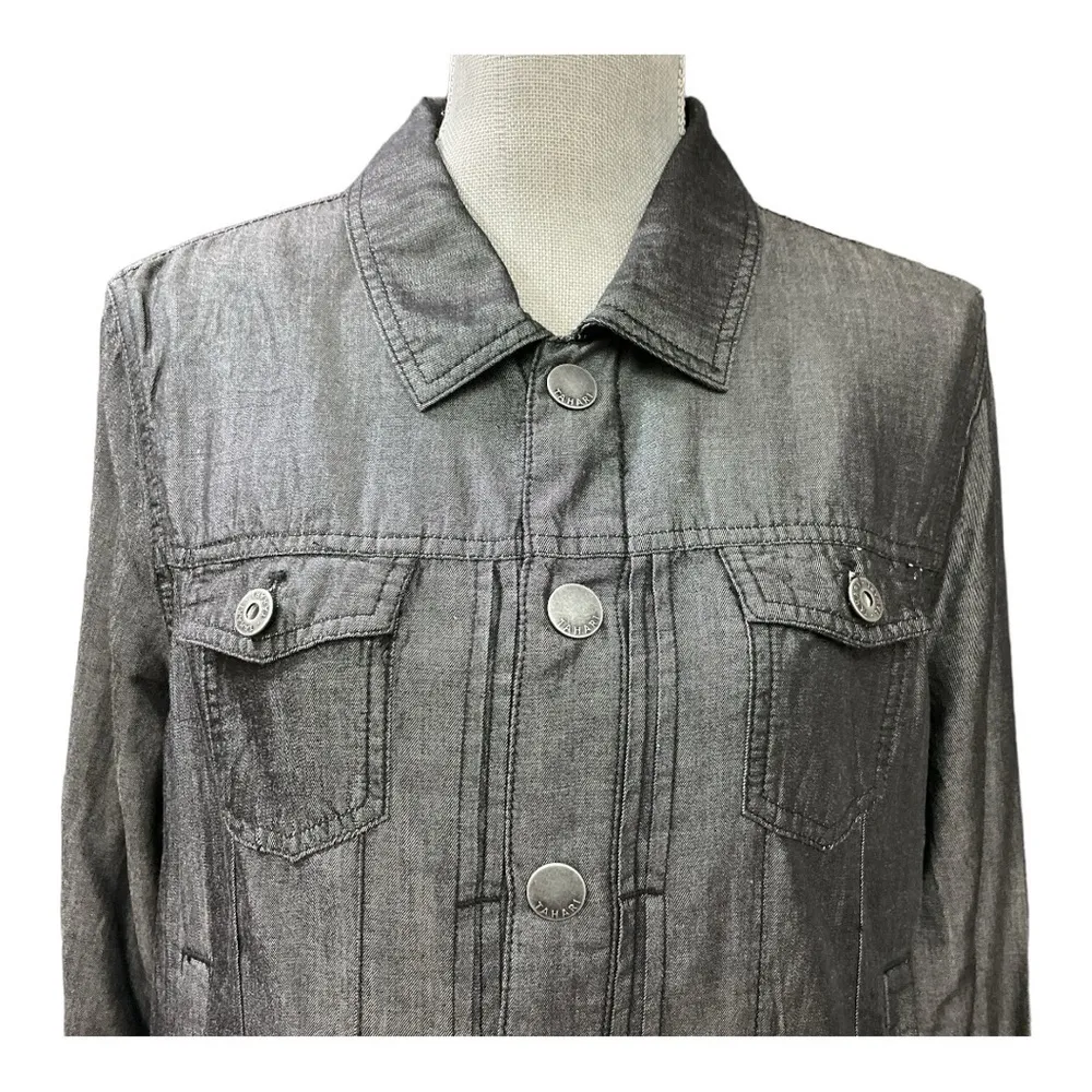 TAHARI Dark Gray Lyocell Denim-Like Snap Button Shirt Jacket size Large - Image 5