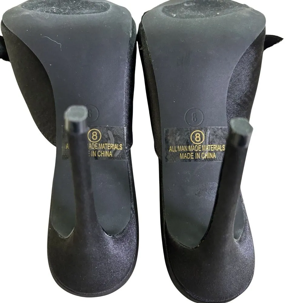 Olivia Jaymes Women's Shoes Sz 8‎ Stiletto Heels Slide On Crystal Stud Bow Black - Image 8