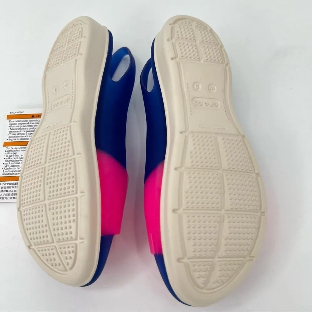 Crocs Cerulean colorblock pink blue slingback peep toe sandals shoes size 5 NEW - Image 4